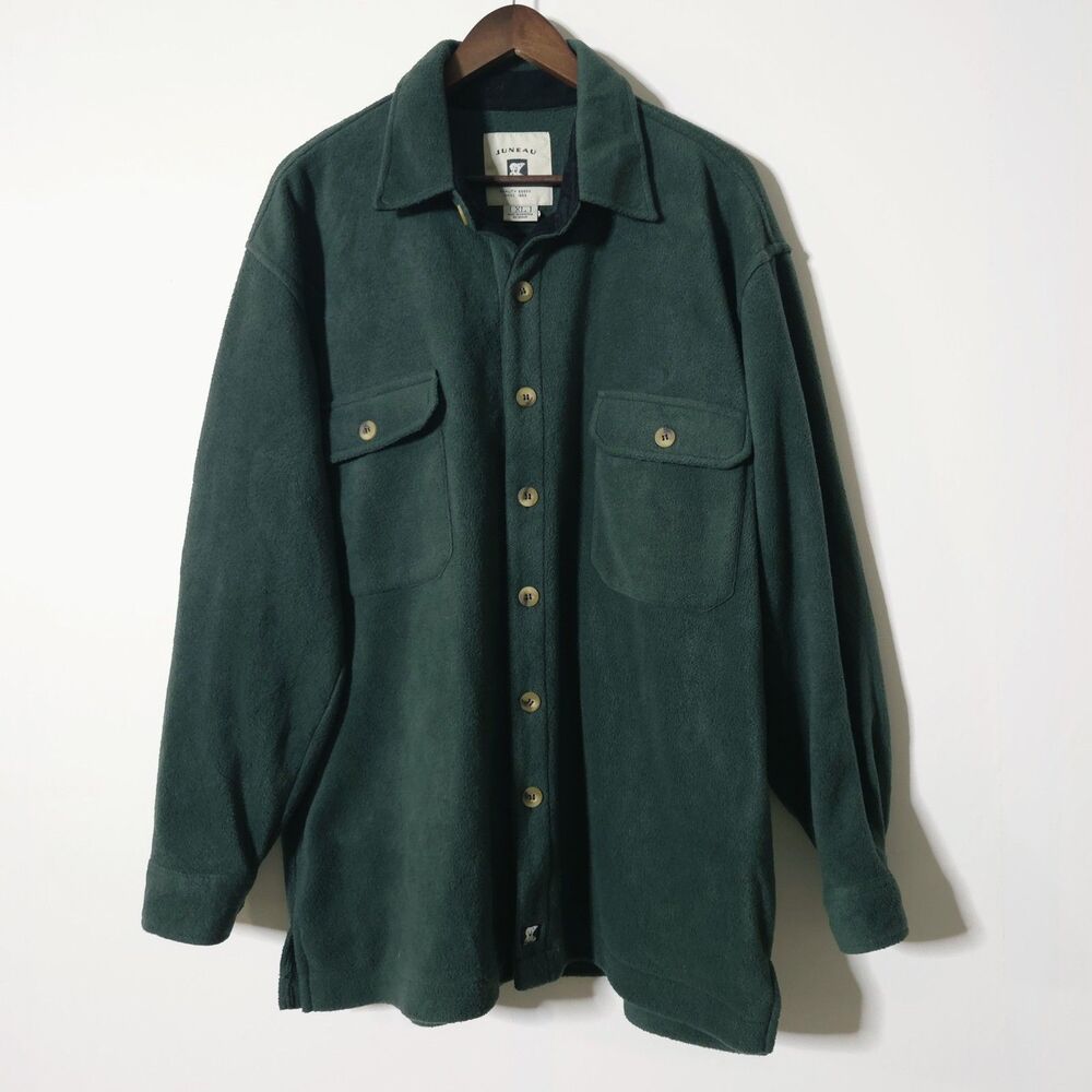 Juneau Fleece Shacket XL Work Shirt Flannel Green Flap Pockets Outdoor Mens
